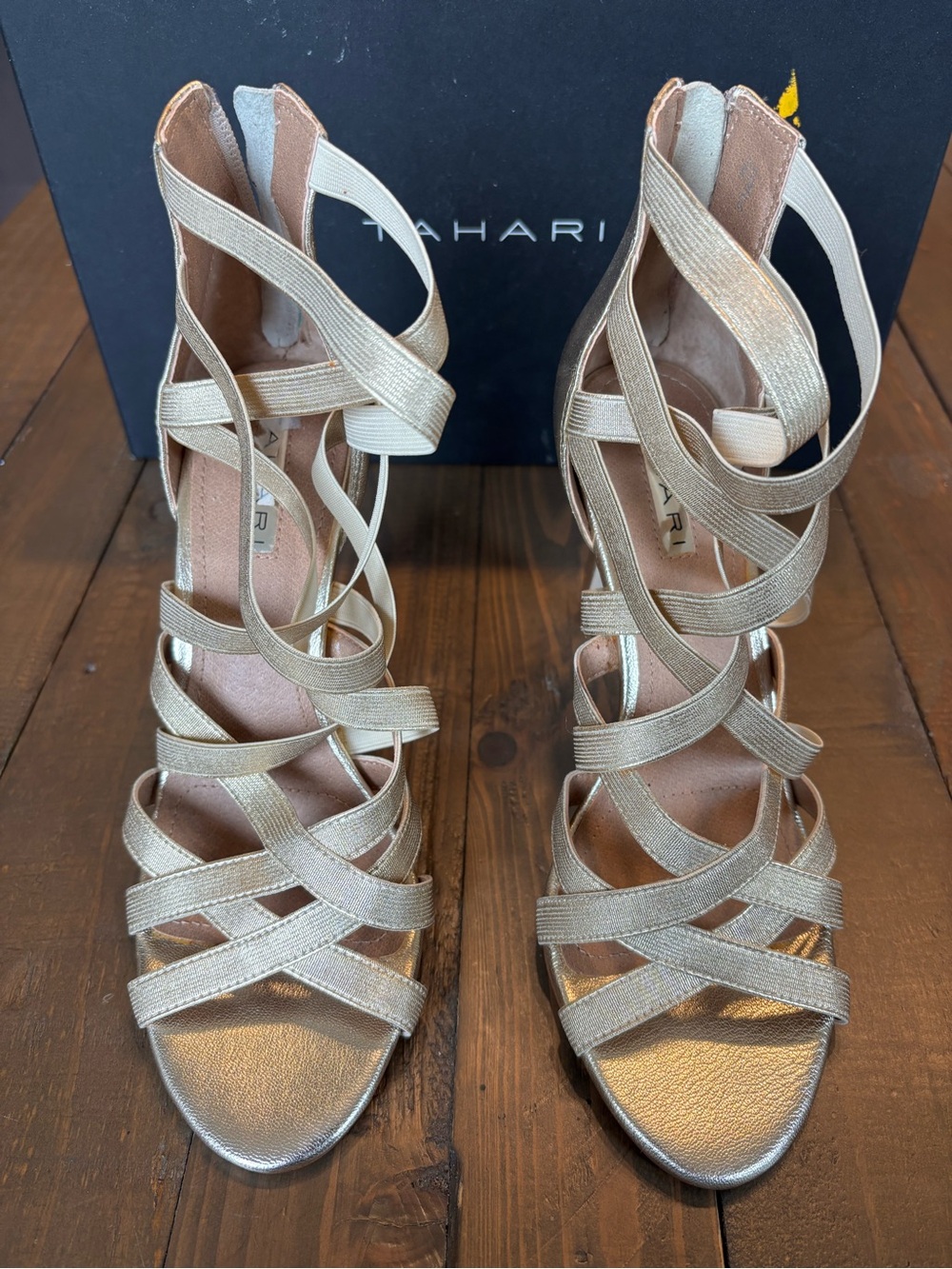 Tahari Metallic Gold Strappy High Heel Sandals